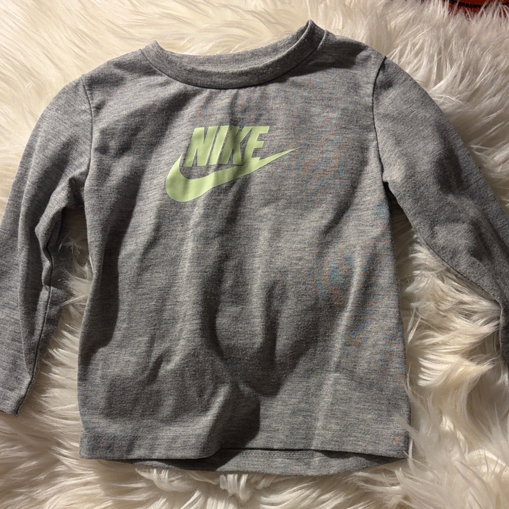 Nike Kids Gray Long Sleeve Tee with Lime Logo